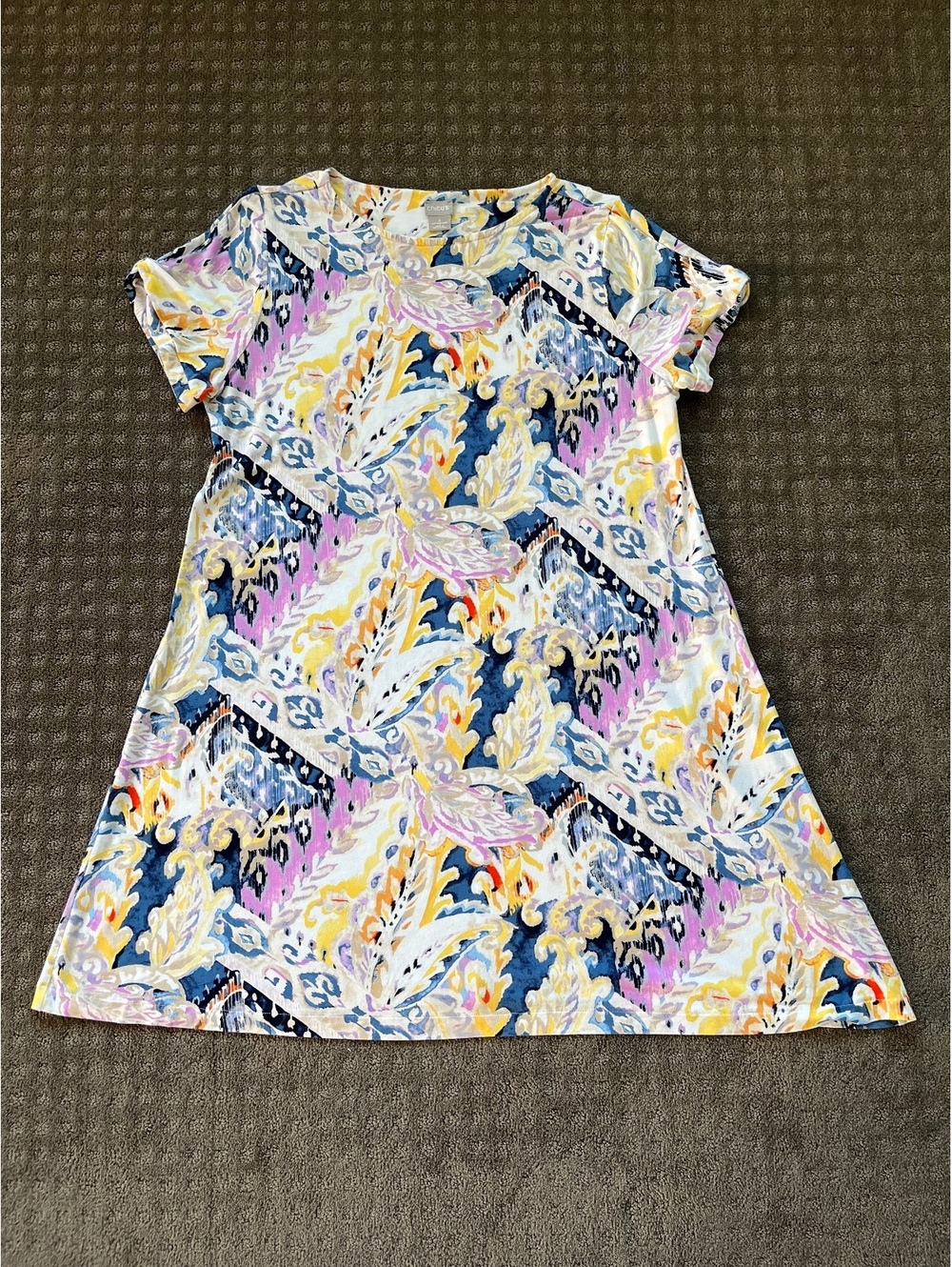Chicos Dress Womens 3 US XL Blue Multi Paisley Twist Sleeve Knit Stretchy